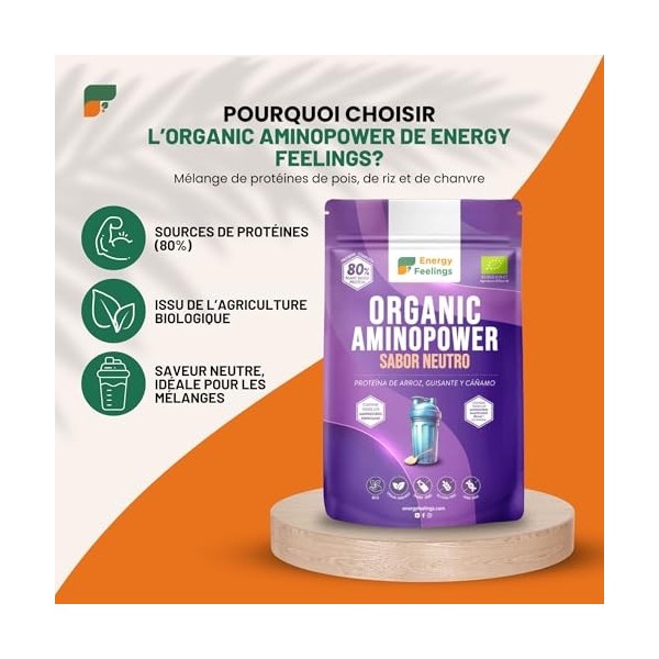 Energy Feelings Vegan Protein Powder 80% 500g, Protéine Végétale Bio en Poudre pour Maigrir, Grossir et Musculation, Protéine