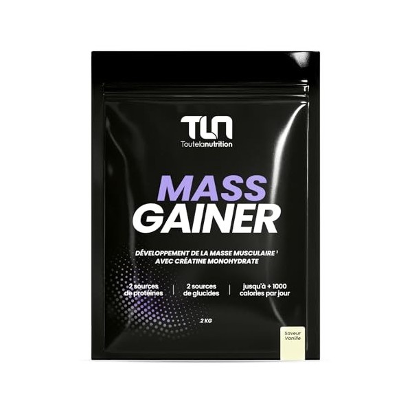 MASS GAINER | Gainer Prise de Masse Musculation | Créatine | +1200 kcal par jour | Protéines Whey & Caséine + Glucides Avoine