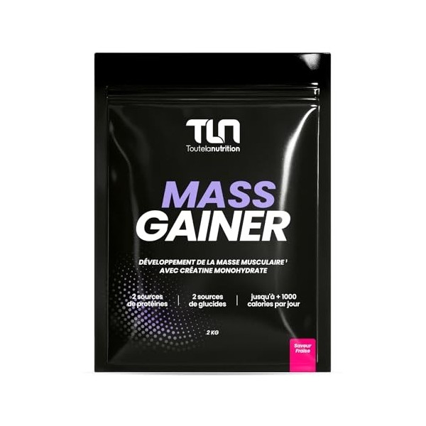 MASS GAINER | Gainer Prise de Masse Musculation | Créatine | +1200 kcal par jour | Protéines Whey & Caséine + Glucides Avoine