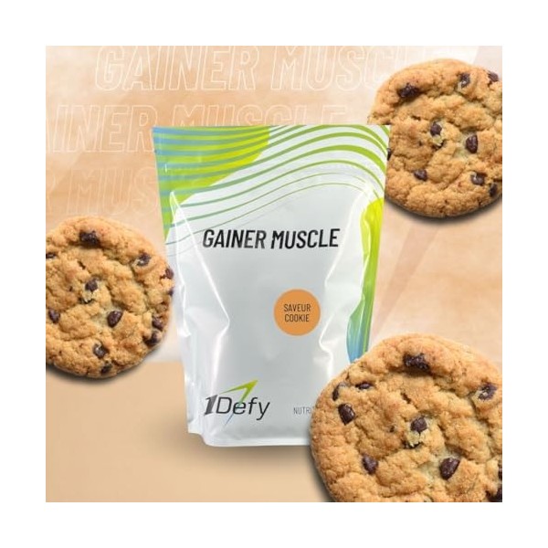 1Defy - Gainer Muscle - Gainer - Boisson hypercalorique - Protéine - Prise de masse 750g, Cookie 