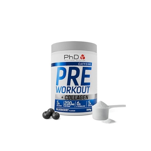 PhD Pre-Workout + Collagen Caffeine Free 20 Servings Myrtille - Pré-entraînement - Booster sans stimulants