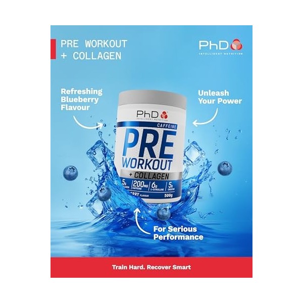 PhD Pre-Workout + Collagen Caffeine Free 20 Servings Myrtille - Pré-entraînement - Booster sans stimulants