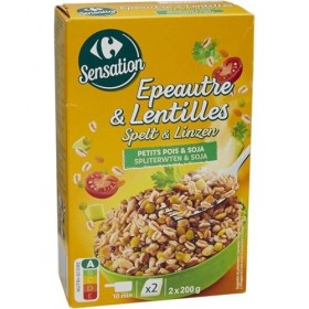 CARREFOUR SENSATION – Duo Protéiné Épeautre & Lentilles, Texture Fondante et Nutritive 2x200g - lot de 4 - Vendu par Lot