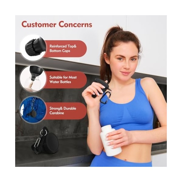 Fegtrtyoa 4 Pack Portable Protein Powder Travel Container avec Carabiner - Comprend LEntonnoir et Les Bouchons Renforcés