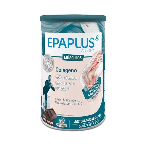 EPAPLUS Muscles - Poudre Collagène 30 Jours Chocolat Protéine Potassium HMB 504g