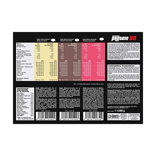 BMS Mousse professionnelle Protein 80 seau de 4 000 g à la fraise