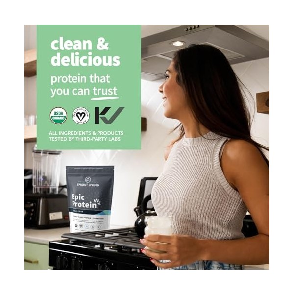 Sprout Living, Epic Protein, poudre de protéines et superaliments à base de plantes, Real Sport | 24 g de poudre de protéine 