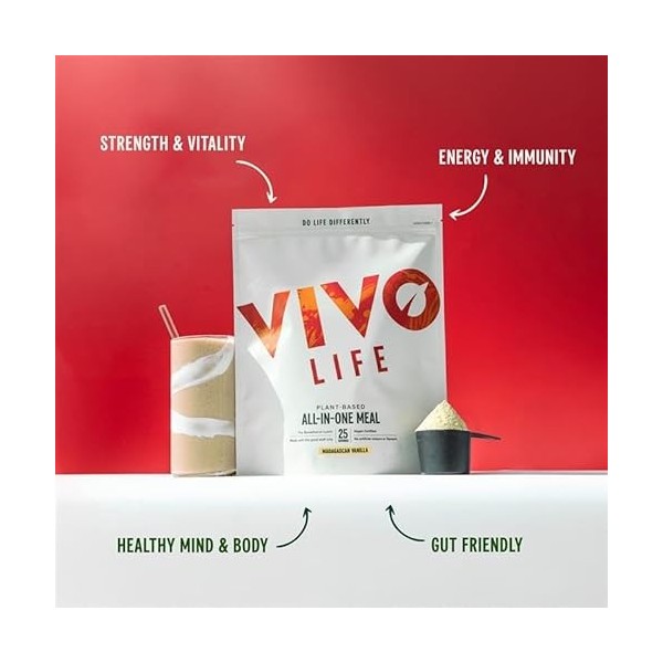 Vivo Life WHOLE - Boisson nutritive végétale - Protéines, graisses essentielles, vitamines et minéraux - 25 portions Fraise 