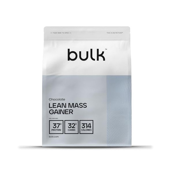 Bulk Gainer Masse Sèche, Shake protéiné en poudre, gainer lean, glutamine, Chocolat, 1 kg, 11 Portions