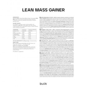 Bulk Gainer Masse Sèche, Shake protéiné en poudre, gainer lean, glutamine, Vanille, 1 kg, 11 Portions