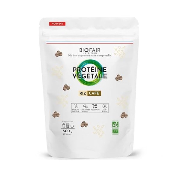 BIOFAIR NUTRITION - Protéine Vegan, Végétale et Bio - À Base de Riz Bio et Café - Saine, 100% Naturelle et Responsable - 20 D