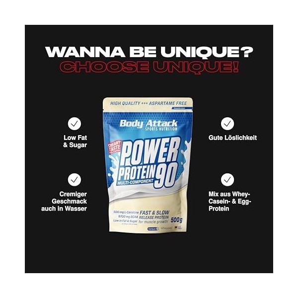 Body Attack Power Protein 90 Complément pour Sportif Stracciatella 500 g Mélange de protéines