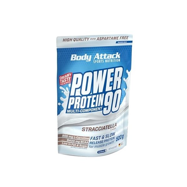 Body Attack Power Protein 90 Complément pour Sportif Stracciatella 500 g Mélange de protéines