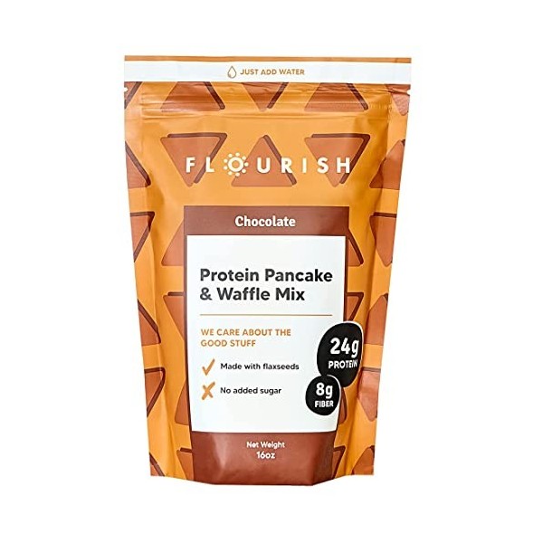 Flourish - Mélange protéiné pour crêpes et gaufres, isolat de protéines de lactosérum et graines de lin, sans OGM, sans sucre
