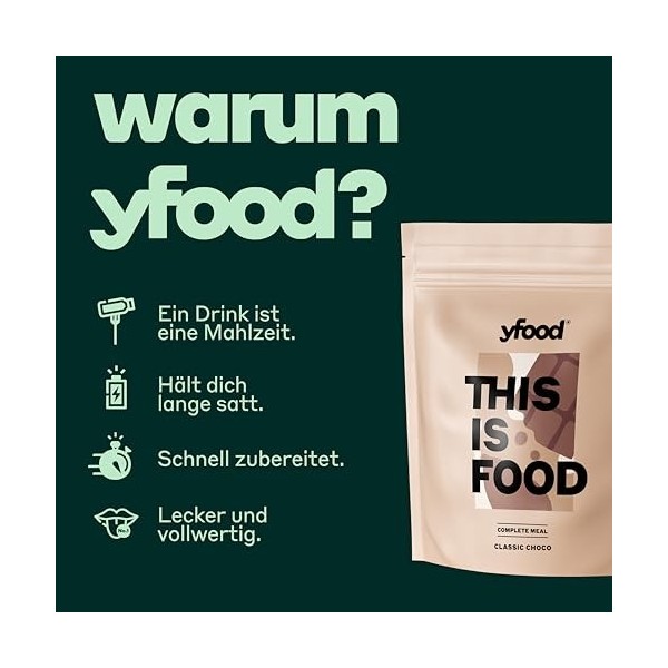 yfood Poudre Classic Choco, délicieux repas à boire à emporter en poudre, 25 g de protéines, 12 repas, 26 vitamines et minéra