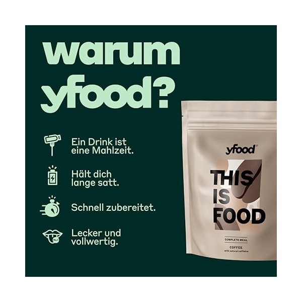 yfood Poudre Coffee, délicieux repas à boire à emporter en poudre, 25 g de protéines, 12 repas, 26 vitamines et minéraux, goû