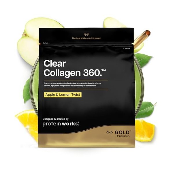 Protein Works | Clear Collagen 360 – GOLD Innovation, Poudre de Collagène, Peptides Type 1 & 3, Vitamine C, Zinc, Sélénium, S