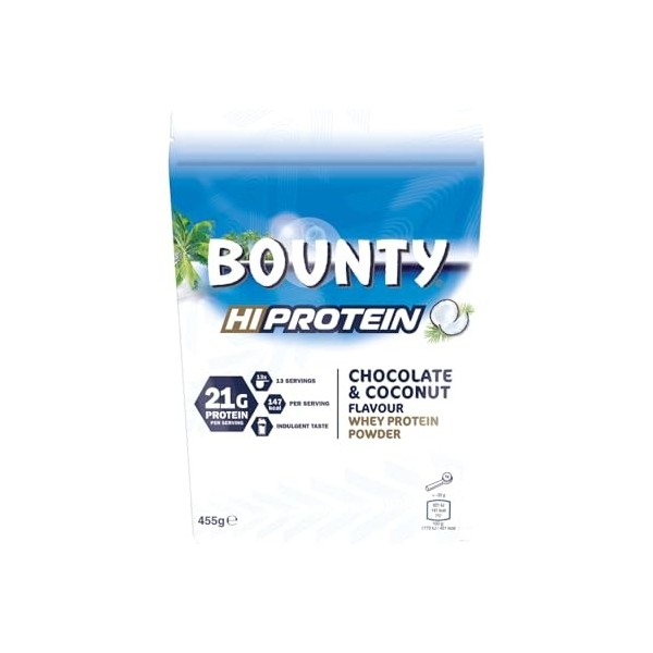 Bounty Protein Powder 455g Coconut – Saveur noix de coco avec 21 g de protéines par portion – Idéal après l’entraînement ou