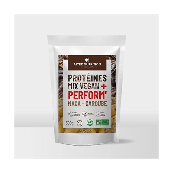 Alter Nutrition - Protéines Mix Vegan Bio Perform - Protéines Végétales Bio - Superaliments Bio Maca, Caroube - Fabriqué En M...