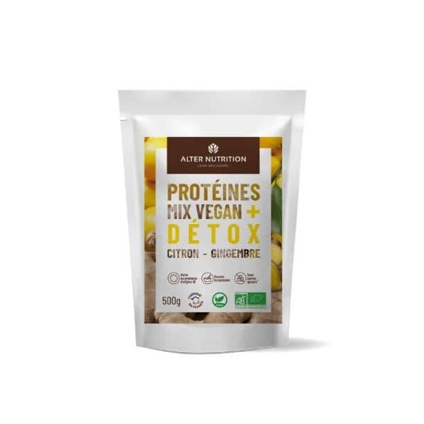 Alter Nutrition - Protéines Mix Vegan Bio Détox - Mélange De 4 Protéines Végétales En Poudre - Superaliments Bio Gingembre, ...