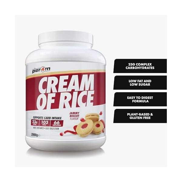 Per4m Crème de Riz Biscuit Confiture 2kg – Crème de riz goût biscuit à la confiture pour la récupération musculaire Mélange d...