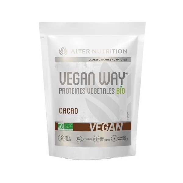 ALTER NUTRITION - Whey Vegan Bio - Cacao - Prise De Masse - Faible En Matières Grasses - Végétarien - Sans Sucres Ajoutés - F
