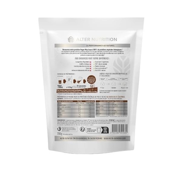 ALTER NUTRITION - Whey Vegan Bio - Cacao - Prise De Masse - Faible En Matières Grasses - Végétarien - Sans Sucres Ajoutés - F