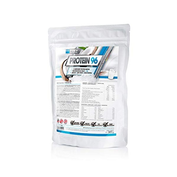 FREY Nutrition Support Musculaire pour Sportifs Protéine 96 Coco 500 g Mélange de protéines