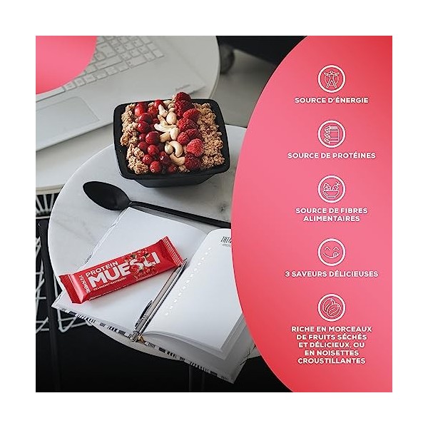 BioTechUSA BioTechUSA Protein Muesli, Barre de céréale ayant une teneur élevée en protéines, avec des vitamines, des minéraux