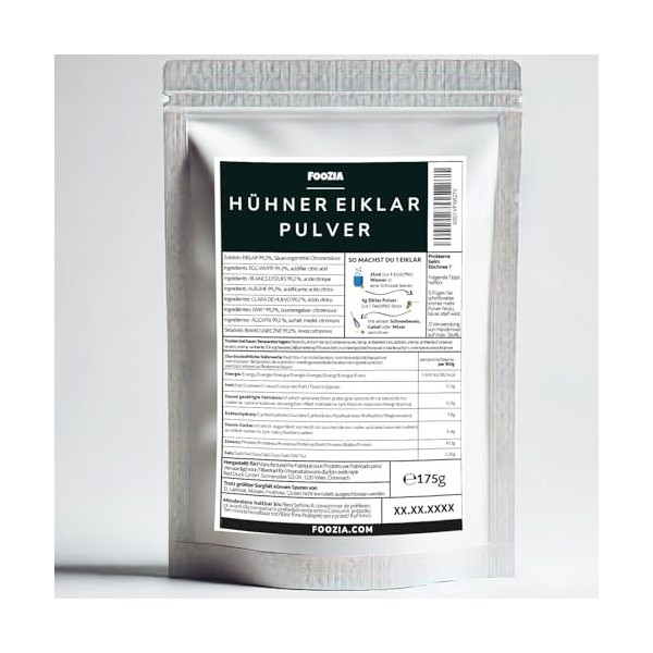 Foozia Poudre de blanc dœuf en poudre - Poudre blanche dœuf liquide en poudre - Protéine dœuf - 175 g Protéines d'œuf