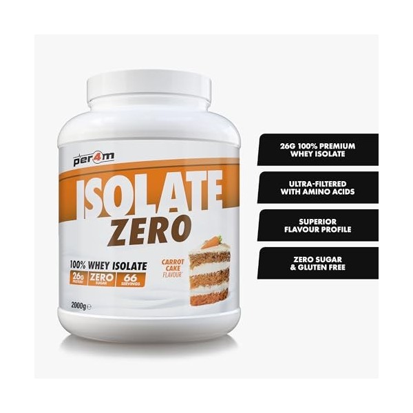 Per4m Isolate Zero Gâteau aux Carottes 2kg – Isolat de protéine gâteau aux carottes pour une récupération rapide Protéines d'œuf