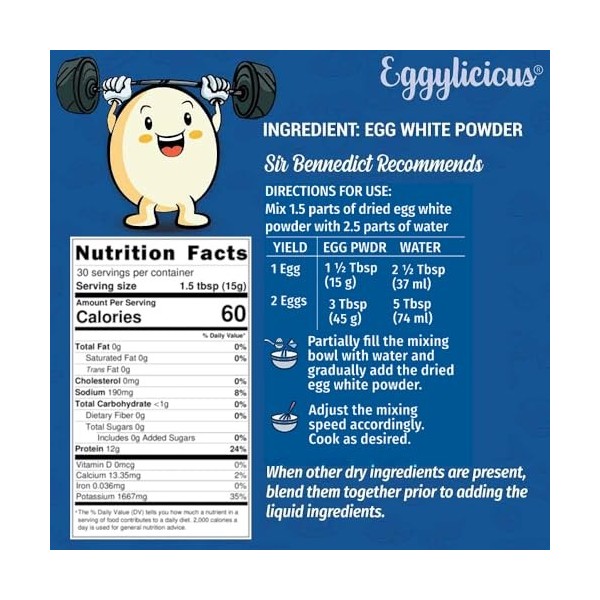 Poudre de blanc doeuf Eggylicious albumine , poudre de protéine séchée naturelle, à base doeufs frais, pasteurisé, sans OG