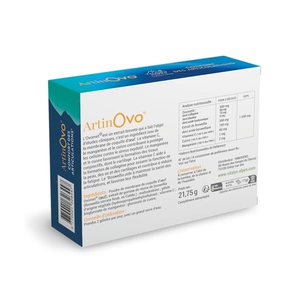 Artinovo - Confort et mobilité Ostéo-Articulaire - 40 gélules - Cure de 20 jours - Vitalys Alpes - Fabriqué en France 7 Prot...