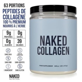 Poudre de peptides de collagène NAKED – 63 doses – Collagène hydrolysé issu de bovins élevés en pâturage et nourris à l’herbe