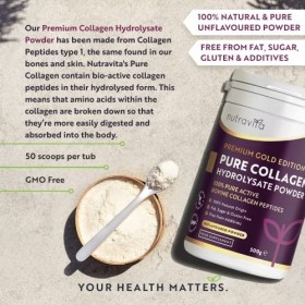 Nutravita Poudre de Collagene 500 g lot de 2 - Premium Peptides de Collagène Hydrolysés de Type 1-50 Portions - Collagen Hy