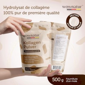 WOWNATUR® Collagen Poudre 500g Powder - Solubilité parfaite - Hydrolysat de collagène de première qualité - Petite taille des