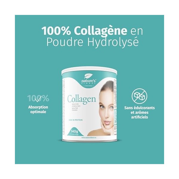Natures Finest by Nutrisslim Collagène en Poudre Hydrolysé 100% Naturel, Collagène Bovin Pur Sans Additifs, Optimise lAbsor