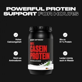 Body Attack 100% Caseine Proteine, Acides aminés-Proteines musculation, Low Carb - Prise de masse -Pour sportifs, athlètes et