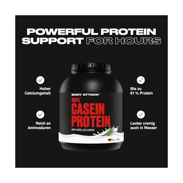 Body Attack 100 % protéine de caséine, riche en acides aminés essentiels, développement musculaire, faible en glucides pour l