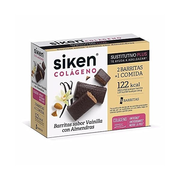 SIKEN sustitutivo plus barrita vainilla con almendras 8 u