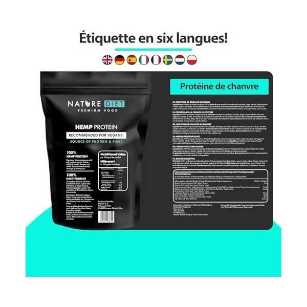 Nature Diet Protéine de Chanvre | 500 g | Protéine Végétale en Poudre | Riche en Fibres | Vegan, Sans Gluten & Sans Lactose |