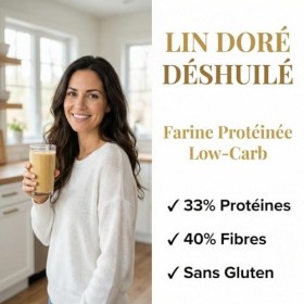 Poudre de Lin Doré Déshuilée | 33% Protéines Végétales & 40% Fibres | Farine Low-Carb Keto Sans Gluten | Riche en Oméga-3 & L
