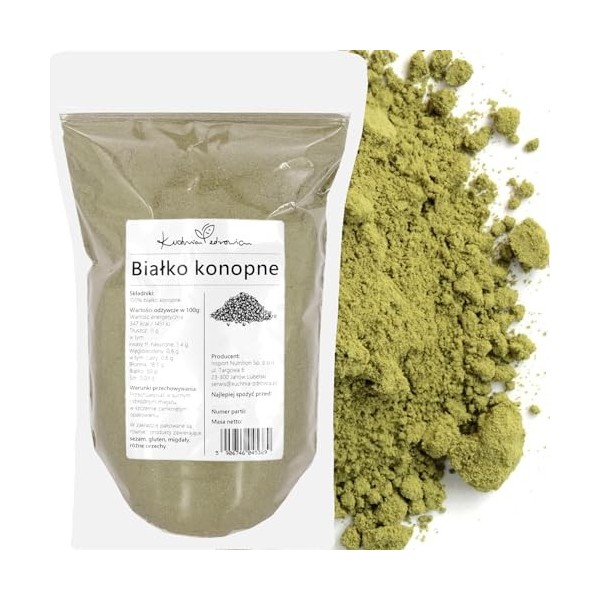 Kuchnia Zdrowia - Protéine de chanvre - Poudre de protéine de chanvre végétalienne sans additifs - Emballage anti-fuite avec ...