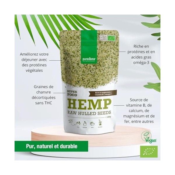 Purasana Graines De Chanvre Decortiquees Bio 200g