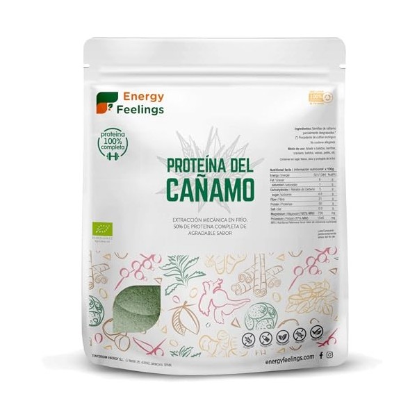 Energy Feelings Protéine Végétale Bio de Chanvre 50% 1kg, Vegan Protein Powder, Protéine en Poudre Sans Sucre Ajouté et Sans 