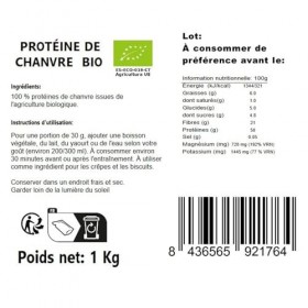 Energy Feelings Protéine Végétale Bio de Chanvre 50% 1kg, Vegan Protein Powder, Protéine en Poudre Sans Sucre Ajouté et Sans 