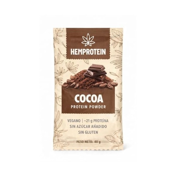 HEMPROTEIN Protéine de Chanvre en Poudre Cacao – 1 Sachet 40 g | Protéine végétale chanvre & pois | Vegan, sans sucre ajout