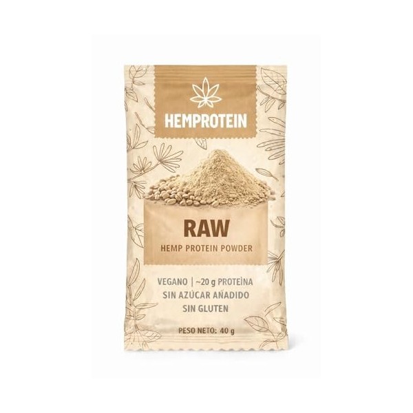 HEMPROTEIN Protéine de Chanvre en Poudre Pure RAW – 1 Sachet 40 g | 100% Chanvre | Naturelle, vegan, sans arômes ni sucre a