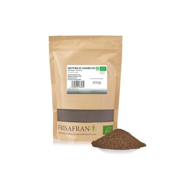 FRISAFRAN | Poudre de protéine de chanvre Bio 500g | Protéine Végétale | brute | Chanvre moulu | Superaliment | Oméga 3 | 100...