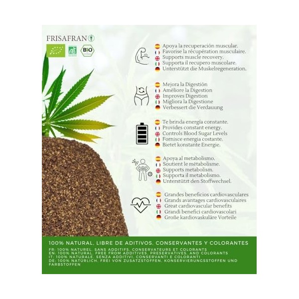 FRISAFRAN | Poudre de protéine de chanvre Bio 500g | Protéine Végétale | brute | Chanvre moulu | Superaliment | Oméga 3 | 100...